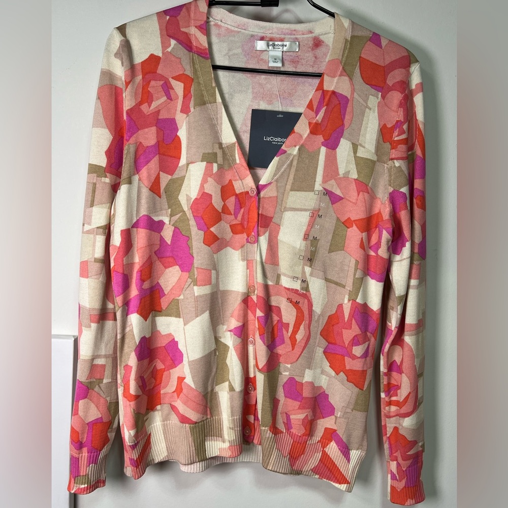 Liz Claiborne Pink and Red Patterned Cardigan